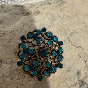 Vintage Gold Brooch with Blue Gemstones